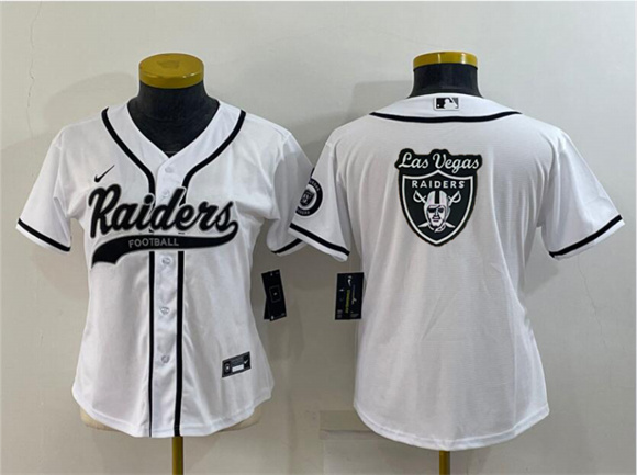 Women's Oakland Raiders White Team Big Logo With Patch Cool Base Stitched Baseball Jersey(Run Small)